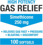 Maximum Strength Gas Relief Softgels with Simethicone 250 mg Relieve Pressure, Bloating and Painful Discomfort Compare to Gas-X and Phazyme -100 Count