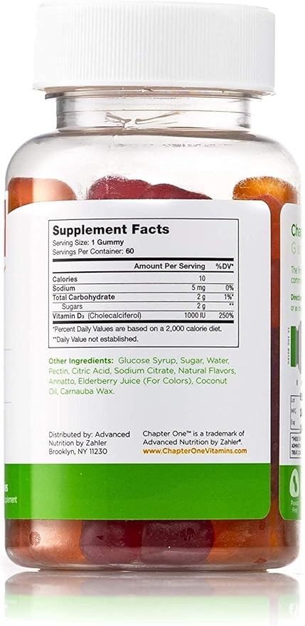 Zahler - Chapter One Vitamin D3 1000 IU Gummies for Kids & Adults (60 Count) - Certified Kosher, Made in USA