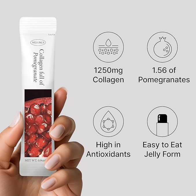 WELLINUS Collagen Jelly Stick, Marine Collagen, Fast Absorbing, Snack, Ultra-Low Weight Molecular Marine Collagen, HACCP Certified, 22.05 oz/Pack of 25 (3 Pack, Pomegranate Mango Blueberry)
