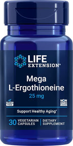 Life Extension Mega L-Ergothioneine, Healthy Aging Amino Acid, antioxidant, Powerful 25 mg dose, L-ergothioneine, Gluten-Free, Non-GMO, Vegetarian, 30 Capsules
