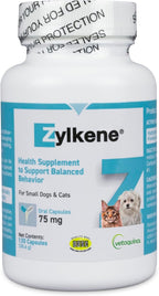 Vetoquinol Zylkene Calming Support Supplement for Small Dogs and Cats, Helps Promote Relaxation and Reduce External Stress Factors, Daily Behavioral Support and Anxiety Relief for Dogs and Cats, 75mg