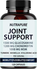 Nutrapure Joint Support - Glucosamine Chondroitin, MSM, Hyaluronic Acid & Bamboo Extract, Maintaining Joint Health - 120 Capsules