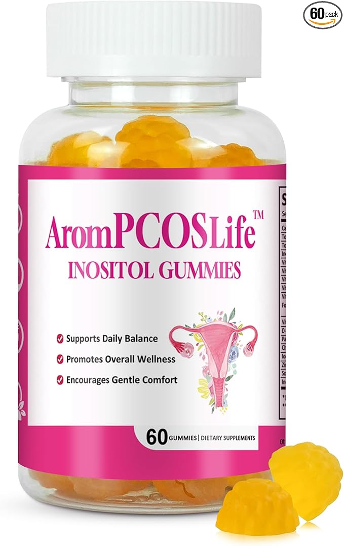AromPCOSLife Inositol Gummies for Women, 60 Count, Myo-Inositol Supplement with Folate & Vitamins B6 & B12, Supports Daily Wellness, Orange Flavor
