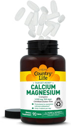 Country Life Target-Mins Calcium Magnesium Complex 1000mg/500mg, 90 Tablets, Certified Gluten Free, Certified Vegan, Certified Non-GMO Verified