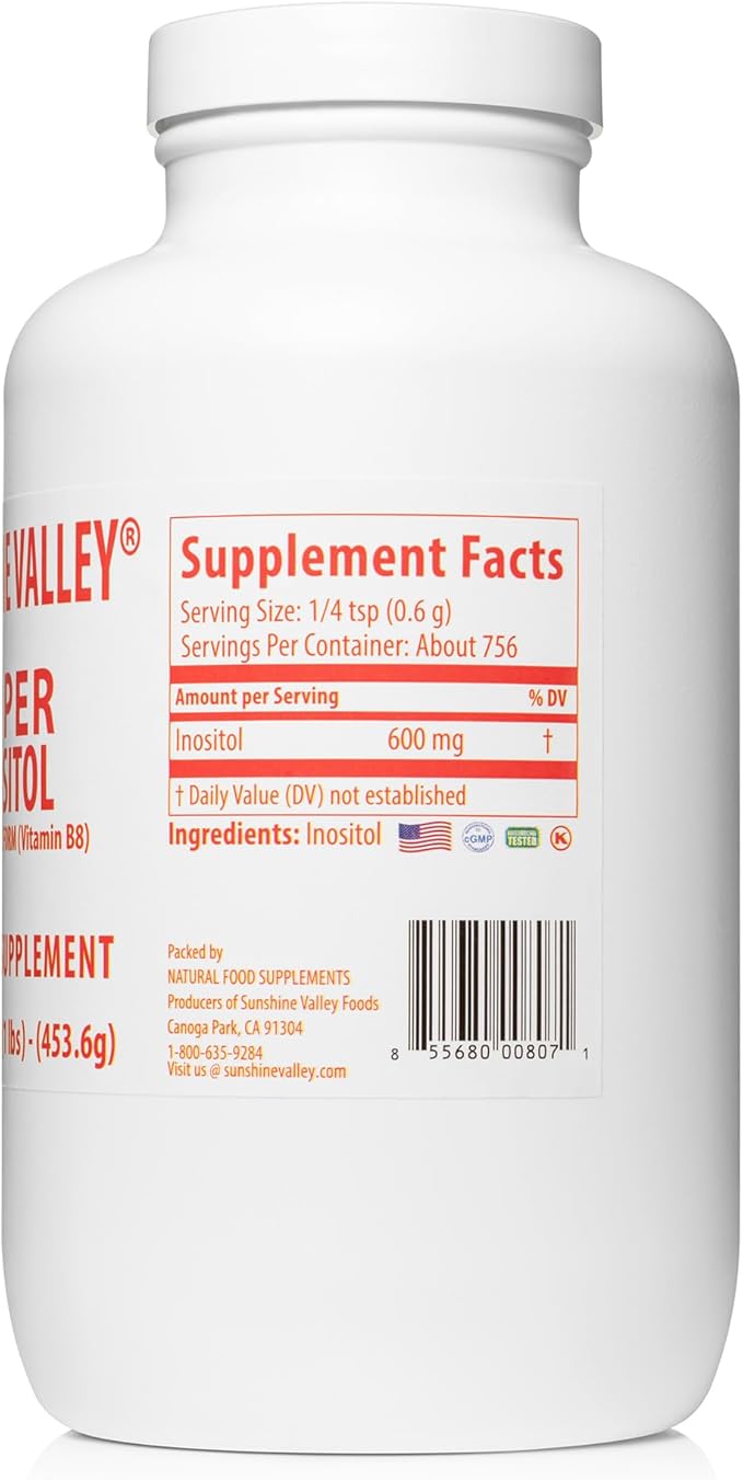 Sunshine Valley® Super Inositol Powder – Dietary Supplement, Wellness & Healthy Lifestyle – Unflavored Powder – 16 oz