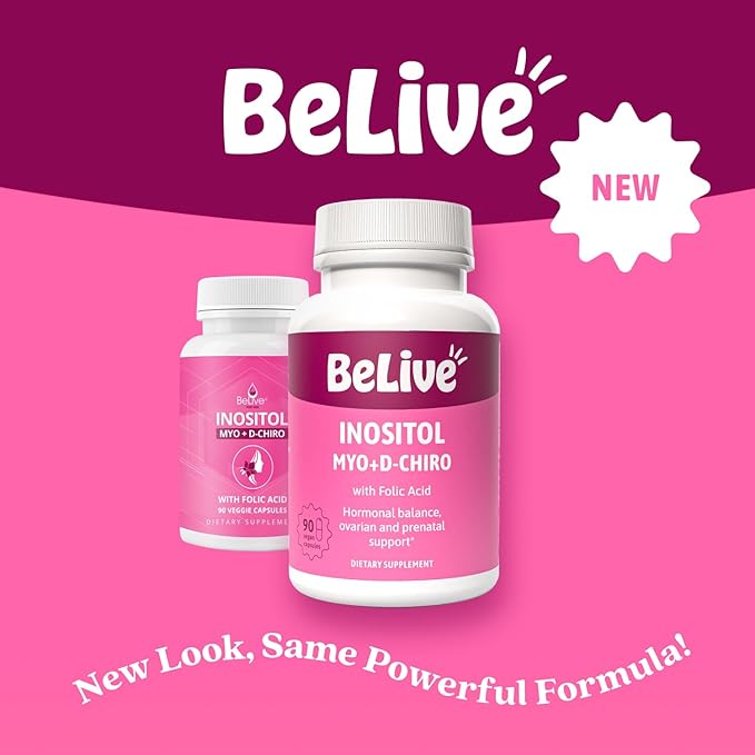 BeLive Myo-Inositol & D-Chiro Inositol Capsules - 90Ct I Inositol Supplement with Folic Acid Supplements for Woman, Optimal 40:1 Ratio (1)