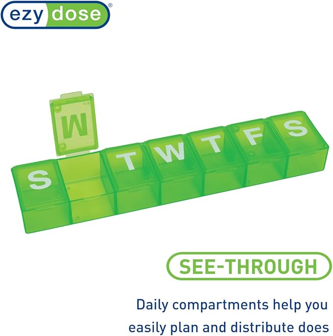 EZY DOSE Weekly (7-Day) Pill Organizer, Vitamin Case, and Medicine Box, X-Large Compartments, Color May Vary (Pack of 2)