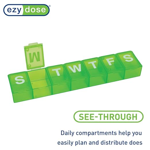 EZY DOSE Weekly (7-Day) Daily Pill Organizer, Vitamin Planner, Medicine Container, Case for Supplements and Fish Oils, Convenient and Easy to Use, Medium Compartments, Travel Friendly, Green, BPA Free
