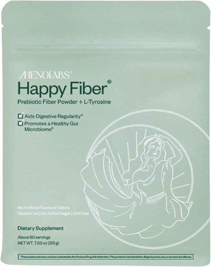 MENOLABS Happy Prebiotic Fiber Supplement - 60 Servings (213 g) - Expertly-Formulated Menopause Supplements for Women, with L-Tyrosine