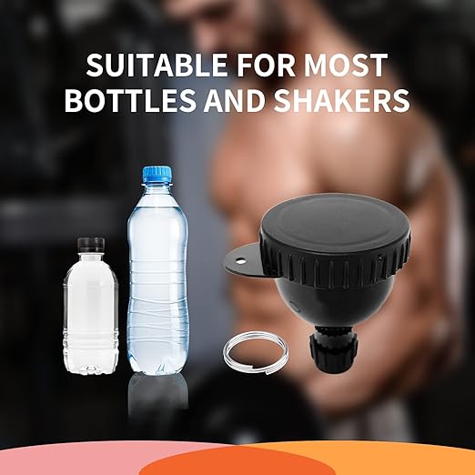 2 Pack Protein Powder Container to Go- 50ml Protein Powder Holder,Mini Funnel with Keychain and Keyring for Gym, Workouts, Fitness and Traveling (Black, 50ml)