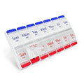 EZY DOSE Push Button (7-Day) Pill Case, Medicine Planner, Daily Vitamin Organizer, 2 Times a Day AM/PM, Large Compartments, Arthritis Friendly, Easy to Use, Clear Lids, Red/Blue, BPA Free