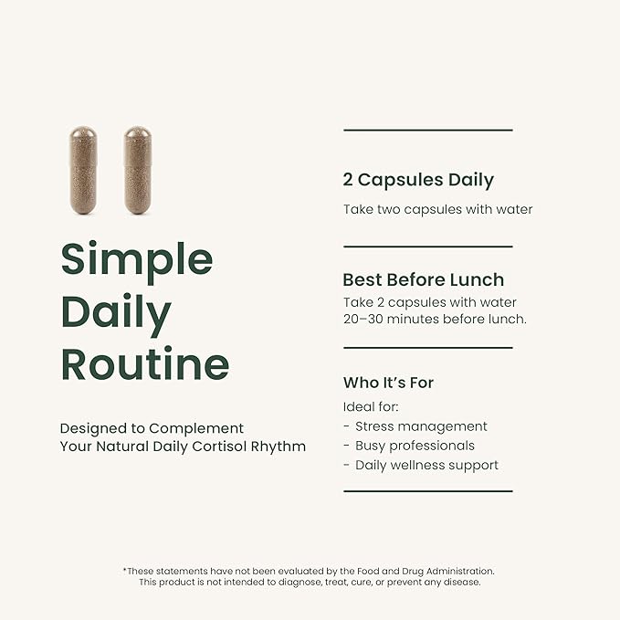 Cortisol Balance Supplement – Supports Stress, Focus & Daily Energy – with Ashwagandha, Rhodiola Rosea, L-Theanine, Magnesium, Zinc & B6 – Adaptogen Formula – Vegan Capsules