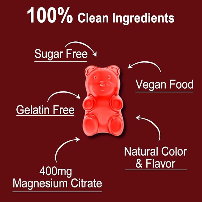 Magnesium Citrate Gummies 400MG, High Absorption Magnesium Gummies for Adults, Muscle & Teeth Support, Vegan 60 Cts
