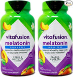 Vitafusion 3 mg Melatonin Gummy Supplement, Awake Refreshed, Sleep Support & Jet Lag Aid, Sugar-Free, Dietary Supplement, Natural White Tea & Peach Flavors, 140 Count (Pack of 2)