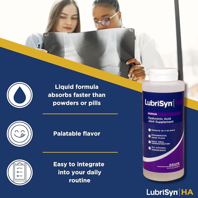 Lubrisyn Hyaluronic Acid Oral Joint Supplement – Liquid HA Formula for Humans – Promotes Joint Support, Mobility, Flexibility, Hydration & Healthy Function for Men & Women – Grape Flavor 3 x 11.5oz