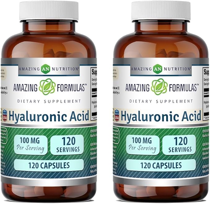 Amazing Formulas Hyaluronic Acid 100 Mg Supplement | Capsules | Non-GMO | Gluten-Free | Made in USA (2 Pack, 120 Count)