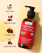 Yoken Rosehip Seed Oil Organic, USDA Certified 100% Pure Rosehip Oils for Skin & Hair, 8 fl oz Cold Pressed Rose Hip Oil for Full Body Care, Moisturizing, Gua Sha, Massage, Carrier Oil