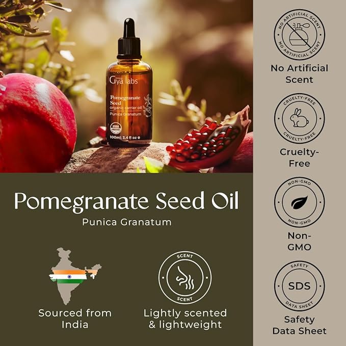Gya Labs USDA Organic Pomegranate Seed Oil - 3.4 Fl Oz - Carrier Oil for Hair, Skin, Face, Scalp & Body Massage