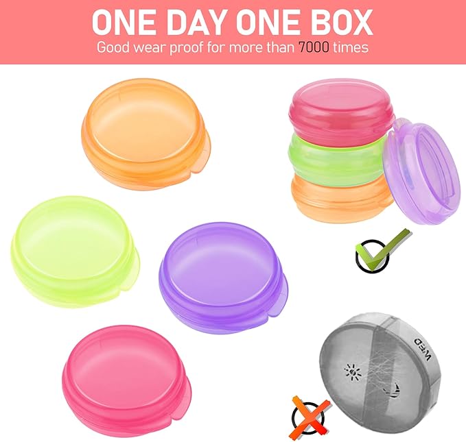 4 Pcs Mini Pill Organizer Small Pill Box Cute Portable Pill Case for Pocket Purse Travel Storage Containers Earplug Case Medicine Dispenser Vitamin Holder (Pink+Orange+Green+Purple)