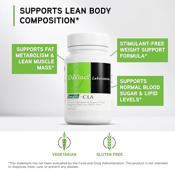 DAVINCI Tonalin-CLA - Lean Muscle Mass & Energy Support* - Contains CLA Derived from Safflower Oil - Stimulant-Free Supplement - 90 Softgels