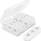 PULIV Weekly Pill Organizer 3 Times a Day, Portable Travel Pill Box 7 Day with Large Pill Containers, Light-Proof Pill Case for Vitamins, Medication, Supplements and Fish Oils (White)