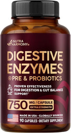Digestive Enzymes for Women - Multi Digestive Enzymes | Papaya | Bromelain | Probiotic & Prebiotics - Gut & Digestion Support, Bloating Relief - Vegan, Lab Tested - Made in USA - 90 Capsules, One/Day
