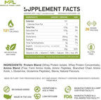 MFL Muscle Whey Protein l 28g of Protein l 8g BCAAs l Keto Friendly l Low Carbs l 2 lbs (Vanilla Bean)
