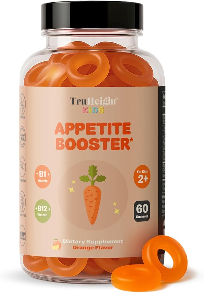 TruHeight Kids Appetite Booster Gummies (Orange, Ages 2+) All Natural Toddler & Kids Appetite Stimulant to Eat More - Weight Gain Supplements - Vitamins for Underweight Children - Picky Eater Vitamin