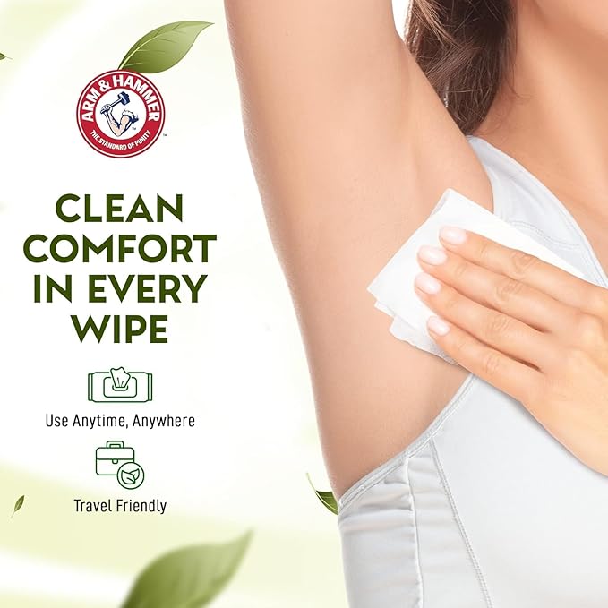 Arm and Hammer 3 Pack Face and Body Wipes for Adults - Deodorant Towelettes 90 Sheets for Women - Shower Wipes for Traveling, Camping, Gym, and Bathing - Alcohol-Free Face Sheets (Clear Water)