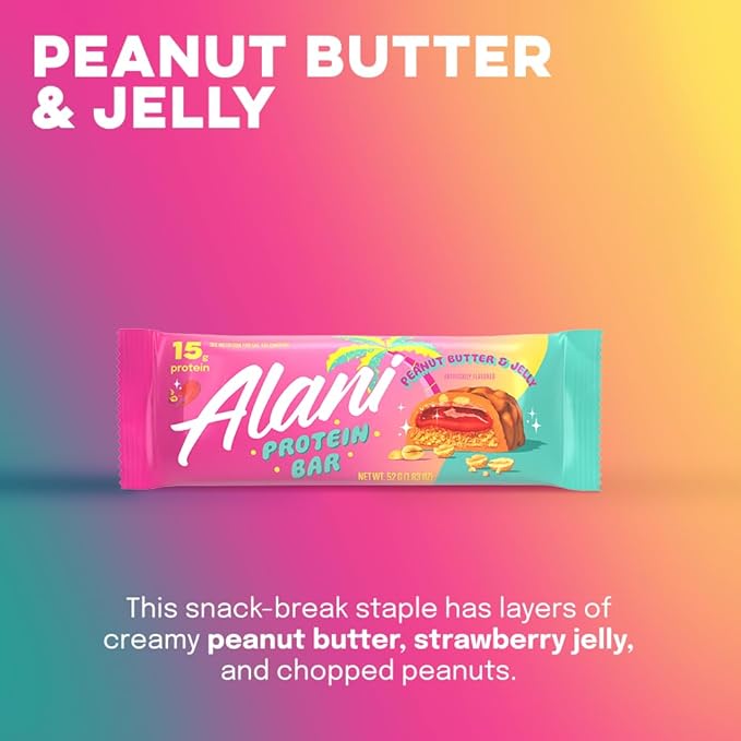 Alani Nu Protein Bars PEANUT BUTTER & JELLY | High Protein Gluten-Free Bars | 16g Protein | Low-Sugar (11G) Low-Carb Healthy Snacks | 12 Individually Wrapped Bars