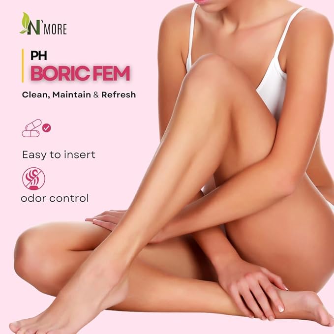 N'More Boric Acid Vaginal Suppositories with Applicator - 100% Pure Made in USA - Boricfem Support Vaginal Health (One) (60 Count (2 Pack), Boric Acid Suppositories)