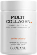 Codeage Multi Collagen Peptides Protein Capsules, 5 Collagen Types, Grass-Fed & Hydrolyzed Bovine Collagen Pills Supplement, Ashwagandha, Amla Berry Vitamins, Collagen Peptides - 90 Capsules
