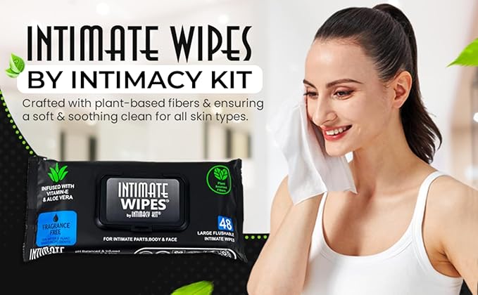 INTIMATE WIPES™ by INTIMACY KIT®, 48 Large Hygiene Wipes, pH Balanced, Hypoallergenic, Fragrance Free, infused with Vitamin-E, Chamomile & Aloe Vera, for Intimate Parts, Body & Face