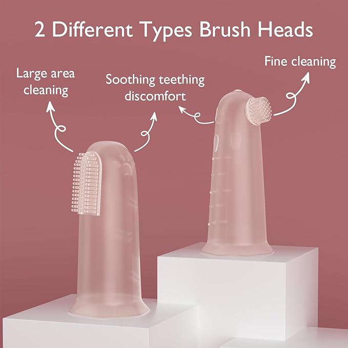Momcozy Silicone Finger Toothbrush for Baby, Baby Finger Toothbrush for Training Teething, Infant Oral Cleaner, 2 Pcs Silicone Toothbrush