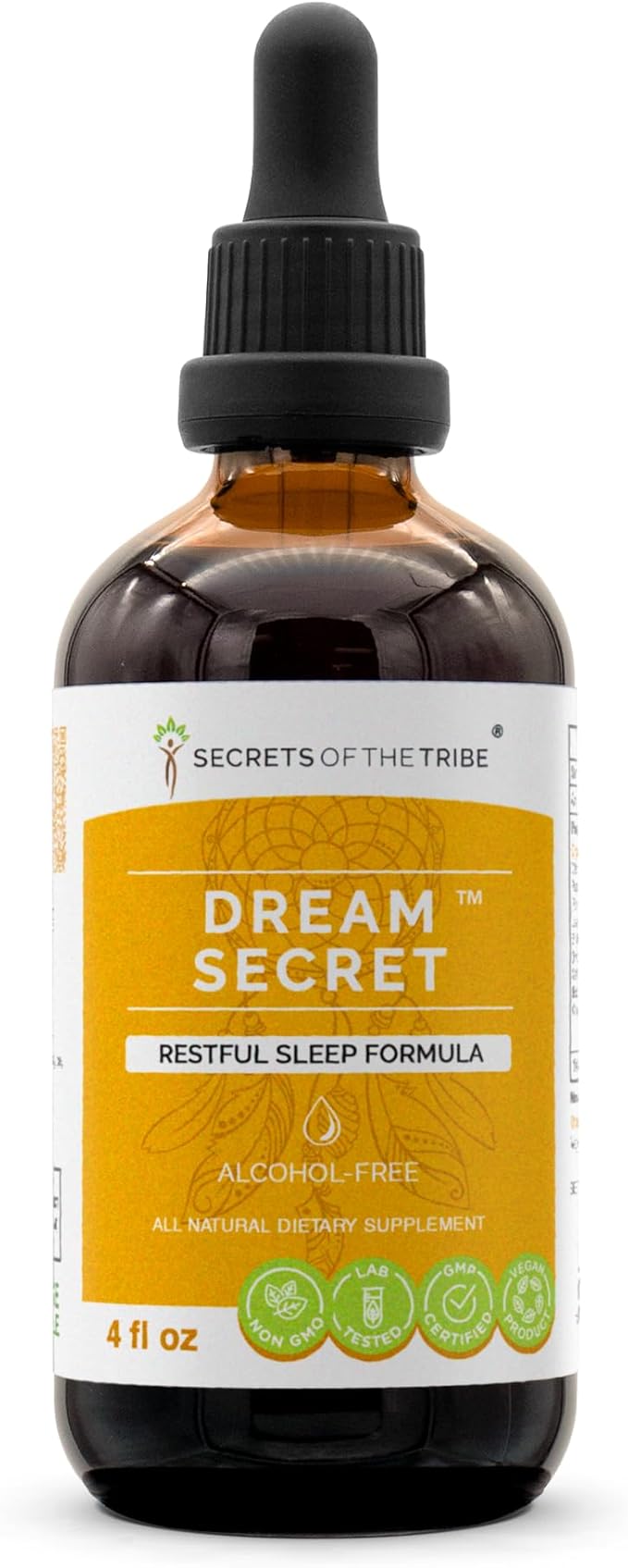 Secrets of the Tribe Dream Secret Alcohol-Free Extract, Tincture, Glycerite Valerian, Passionflower, Lavender, St. John's Wort, California Poppy, Chamomile. Restful Sleep Formula (4 FL OZ)