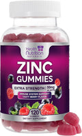 Zinc Gummies 50mg per Serving - Extra Strength Immune Support Antioxidant Gummy, Non-GMO & Gluten Free - Best Zinc Supplement for Skin Bone & Heart Health - Chewable Tasty Berry Flavor - 120 Gummies