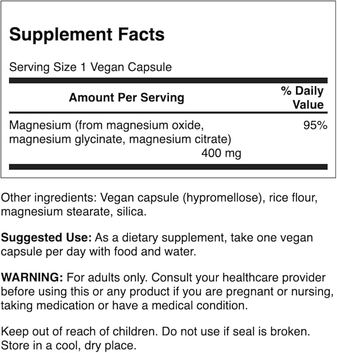 Swanson Triple Magnesium Complex - Mineral Supplement - Natural Support - Featuring Citrate, Oxide & Aspartate - (300 Capsules, 400mg Each, 4 Pack)