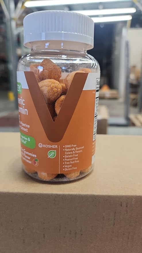 Viteey Turmeric Gummies with Turmeric Curcumin, Ginger & Black Pepper Extract - Immune Support, Healthy Skin, and Joint Health - Vegan, Gelatin Free, GMO Free - Tasty Chewable Peach Flavored-60 Count