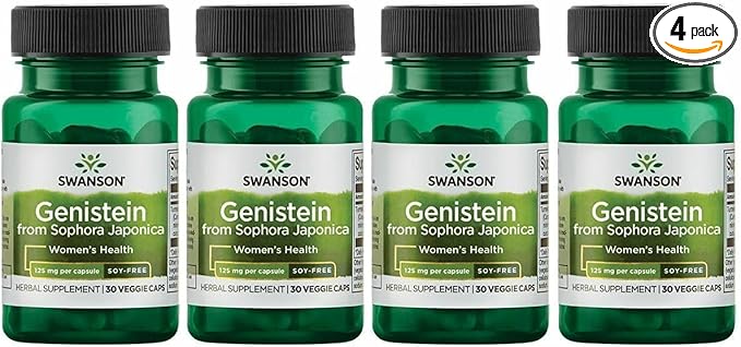 Swanson Soy-Free Genistein Plant-Based Supplement for Women Seeking Hormonal Balance, Bone, and Cardiovascular Support - 125 mg (60 Vegan Capsules, 4 Pack)