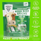 Mission Meats Kids Beef Sticks, 100% Grass Fed, Healthy Snacks for Kids, Zero Sugar, 9g Protein per Serving, Gluten & Nut Free, Individually Wrapped, Mini 0.5oz (72ct Bag)