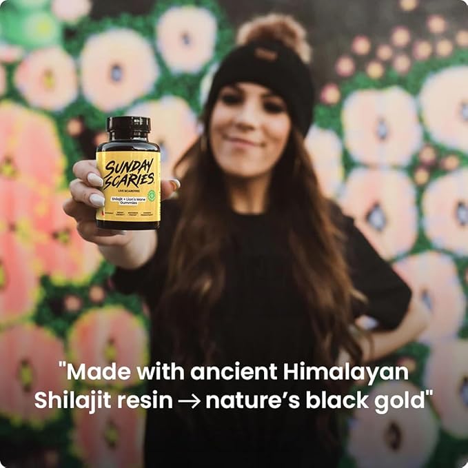 Sunday Scaries® 2-in-1 Shilajit Gummies | 300mg Shilajit + 500mg Lion's Mane Extracts | Highly Rated for Energy & Flow-State Focus | All-Natural, Vegan, Allergen-Free | Natural Raspberry Flavor