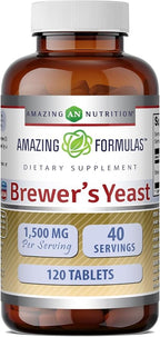 Amazing Formulas Brewers Yeast | 1500 Mg Per Serving | Tablets Supplement | Non-GMO | Gluten Free | Made in USA (1 Pack | 120 Count)