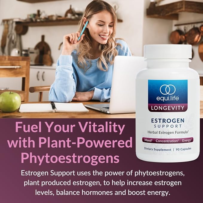 Equilife Estrogen Support, Herbal Blend Womens Supplement with Black Cohosh, Red Clover, and Gotu Kola for Overall Wellness, Plant Based Formula for Daily Support, Gluten Free, Non GMO, 90 Capsules