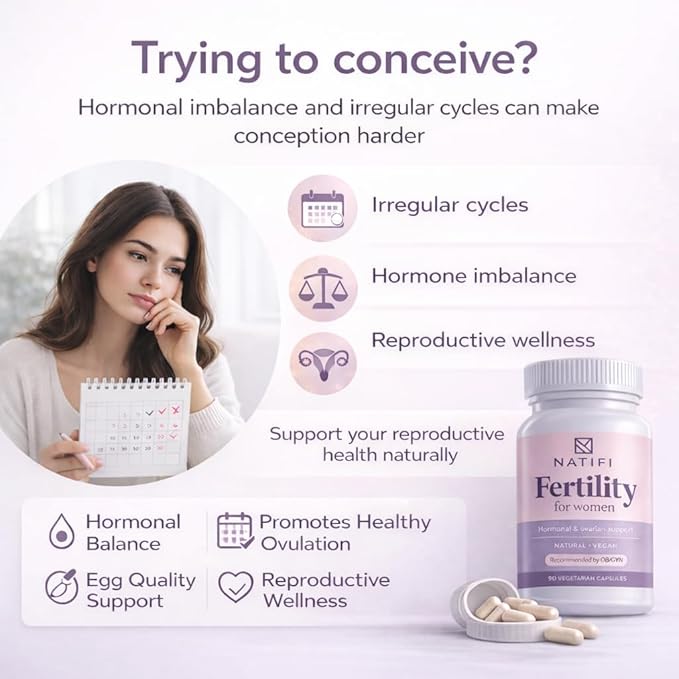 Natifi (2 Bottles Fertility Prenatal Vitamins Regulate Cycles Balance Hormones, Aid Ovulation. Conception Multivitamin for Women. 60 Caps Folic Acid, Myo Inositol, Vitex