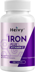 Heivy Ferrous Sulfate 325mg with Vitamin C (65 mg Elemental Iron), Non-Constipating Iron Supplement for Women - Non-GMO, Vegan - Made in USA