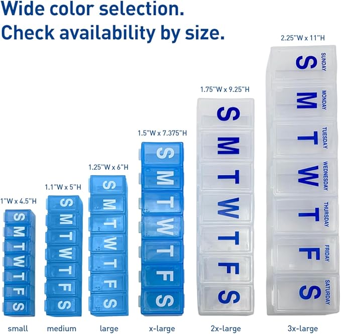 EZY DOSE Weekly (7-Day) Daily Pill Case, Medicine Planner, Vitamin Organizer, Supplement Container, Convenient and Easy to Use, Large Compartments, Travel Friendly, Color May Vary, BPA Free