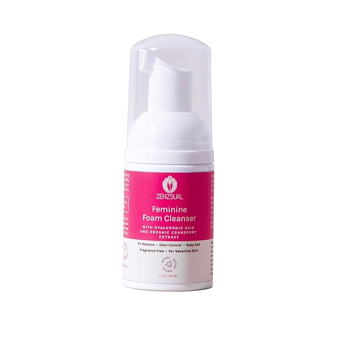 ZENZSUAL Feminine Foam Cleanser with Hyaluronic Acid & Organic Cranberry Extract – pH Balanced Feminine Wash for Sensitive Skin, Fragrance-Free Vaginal Cleanser, Hypoallergenic Intimate Care, 1 oz