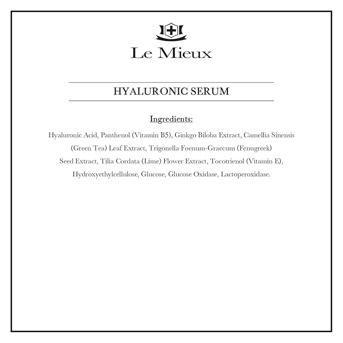 Le Mieux Hyaluronic Serum - Concentrated Hyaluronic Acid Facial Hydration Complex, Anti Aging Moisture with No Parabens or Sulfates (1 oz / 30 ml)