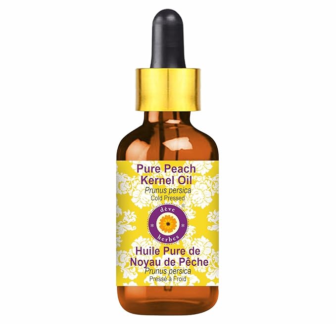 Deve Herbes Pure Peach Kernel Oil (Prunus persica) with Glass Dropper Cold Pressed 100ml (3.38 oz)