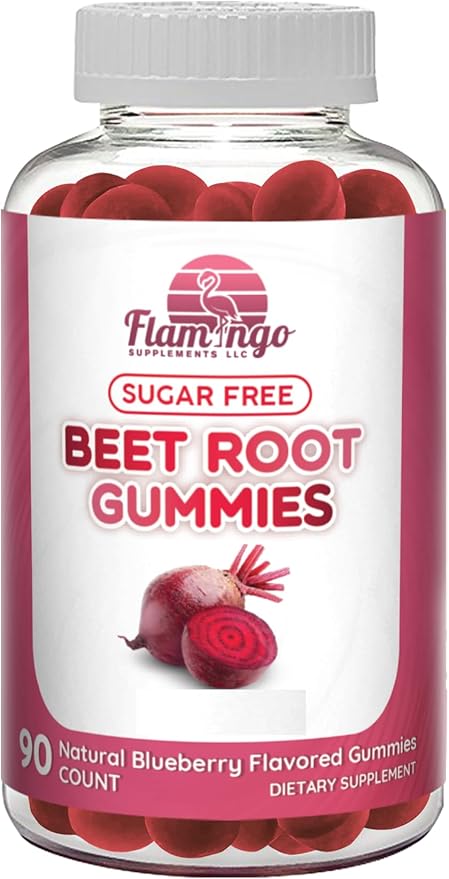 Flamingo Supplements Sugar Free Nitric Oxide Beet Root Gummies - Beet Root Chewables for Athletic Performance, Nitric Oxide Booster, Energy, Blood Flow and Circulation - 90 Beets Root Gummy Chews.
